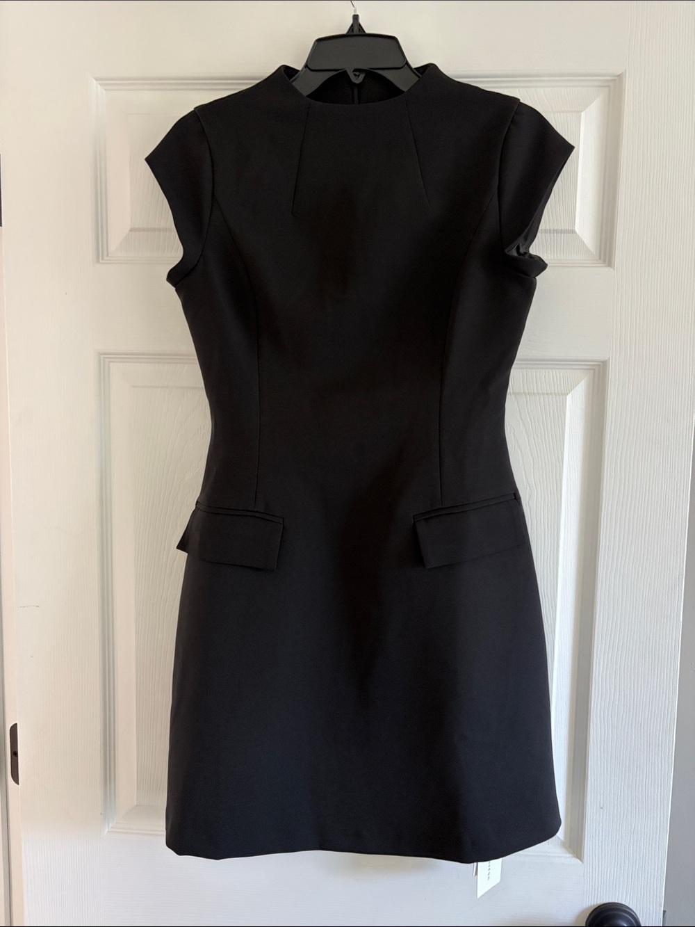 Commense Black Cap-Sleeve Mini Sheath Dress